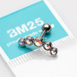 Detail View 2 of Journey Sparkle Curve Cartilage Tragus Barbell Earring-Aurora Borealis