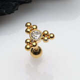 Detail View 1 of Golden Bali Beads Triangle Sparkle Cartilage Tragus Barbell Earring-Clear Gem