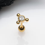 Detail View 1 of Golden Bali Beads Trio Sparkle Cartilage Tragus Barbell Earring-Clear Gem