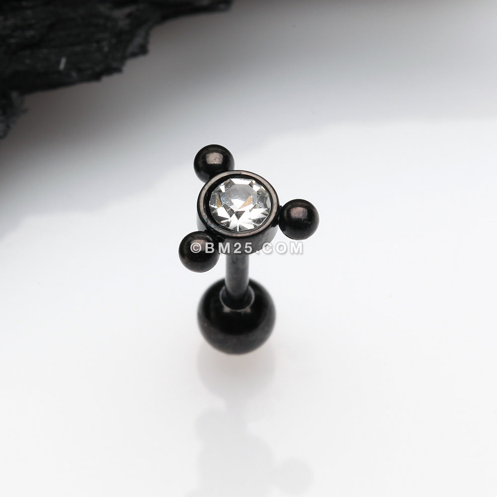 Detail View 1 of Blackline Bali Beads Trio Sparkle Cartilage Tragus Barbell Earring-Clear Gem