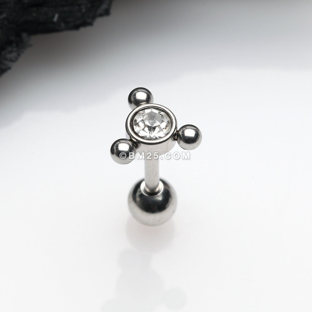 Detail View 1 of Bali Beads Trio Sparkle Cartilage Tragus Barbell Earring-Clear Gem