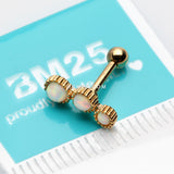 Detail View 2 of Golden Fire Opal Bubble Trio Sparkle Cartilage Tragus Barbell Earring-White Opal