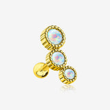 Golden Fire Opal Bubble Trio Sparkle Cartilage Tragus Barbell Earring-White Opal
