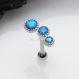 Detail View 1 of Fire Opal Bubble Trio Sparkle Cartilage Tragus Barbell Earring-Blue Opal