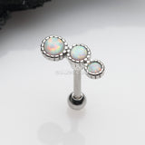 Detail View 1 of Fire Opal Bubble Trio Sparkle Cartilage Tragus Barbell Earring-White Opal