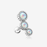 Fire Opal Bubble Trio Sparkle Cartilage Tragus Barbell Earring-White Opal