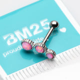 Detail View 2 of Fire Opal Bubble Trio Sparkle Cartilage Tragus Barbell Earring-Pink Opal