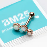 Detail View 2 of Rose Gold Fire Opal Bubble Trio Sparkle Cartilage Tragus Barbell Earring-White Opal
