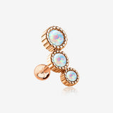 Rose Gold Fire Opal Bubble Trio Sparkle Cartilage Tragus Barbell Earring