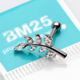 Detail View 2 of Sparkle Autumn Leaf Cartilage Tragus Barbell Earring-Clear Gem