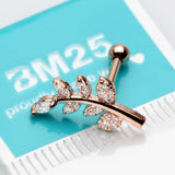 Detail View 2 of Rose Gold Sparkle Autumn Leaf Cartilage Tragus Barbell Earring-Clear Gem