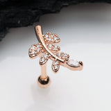 Detail View 1 of Rose Gold Sparkle Autumn Leaf Cartilage Tragus Barbell Earring-Clear Gem