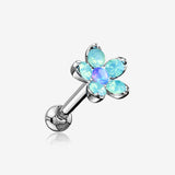 Opalite Delight Fire Opal Flower Cartilage Tragus Barbell Earring-Blue Opal