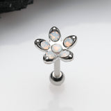 Detail View 1 of Opalite Delight Fire Opal Flower Cartilage Tragus Barbell Earring-White Opal