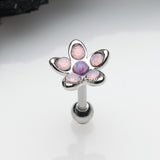 Detail View 1 of Opalite Delight Fire Opal Flower Cartilage Tragus Barbell Earring-Purple Opal