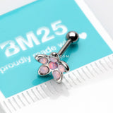 Detail View 2 of Opalite Delight Fire Opal Flower Cartilage Tragus Barbell Earring-Purple Opal