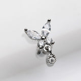 Detail View 2 of Dainty Sparkle Butterfly Dangle Cartilage Tragus Barbell Earring-Clear Gem