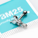Detail View 3 of Dainty Sparkle Butterfly Dangle Cartilage Tragus Barbell Earring-Clear Gem