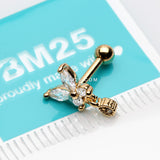 Detail View 3 of Golden Dainty Sparkle Butterfly Dangle Cartilage Tragus Barbell Earring-Clear Gem