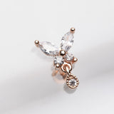 Detail View 2 of Rose Gold Dainty Sparkle Butterfly Dangle Cartilage Tragus Barbell Earring-Clear Gem