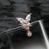 Detail View 1 of Rose Gold Dainty Sparkle Butterfly Dangle Cartilage Tragus Barbell Earring-Clear Gem