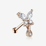 Rose Gold Dainty Sparkle Butterfly Dangle Cartilage Tragus Barbell Earring-Clear Gem