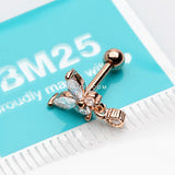 Detail View 3 of Rose Gold Dainty Sparkle Butterfly Dangle Cartilage Tragus Barbell Earring-Clear Gem