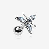 Tri-Marquise Floral Sparkle Cartilage Tragus Barbell Earring