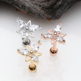 Detail View 2 of Tri-Marquise Floral Sparkle Cartilage Tragus Barbell Earring-Clear Gem