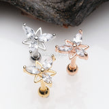 Detail View 2 of Golden Tri-Marquise Floral Sparkle Cartilage Tragus Barbell Earring-Clear Gem