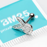 Detail View 2 of Brilliant Sparkle Playboy Bunny Cartilage Tragus Barbell Earring-Clear Gem