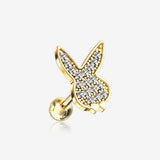 Golden Brilliant Sparkle Playboy Bunny Cartilage Tragus Barbell Earring-Clear Gem