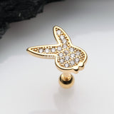 Detail View 1 of Golden Brilliant Sparkle Playboy Bunny Cartilage Tragus Barbell Earring-Clear Gem