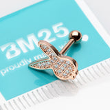 Detail View 2 of Rose Gold Brilliant Sparkle Playboy Bunny Cartilage Tragus Barbell Earring-Clear Gem