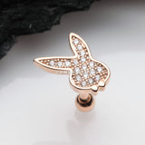 Detail View 1 of Rose Gold Brilliant Sparkle Playboy Bunny Cartilage Tragus Barbell Earring-Clear Gem