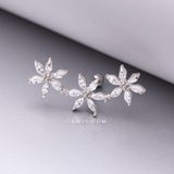 Detail View 1 of Grand Sparkle Triple Flowers Steel Cartilage Tragus Barbell Stud-Clear Gem