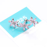 Detail View 3 of Grand Sparkle Triple Flowers Steel Cartilage Tragus Barbell Stud-Pink