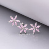 Detail View 1 of Grand Sparkle Triple Flowers Steel Cartilage Tragus Barbell Stud-Pink