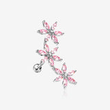 Grand Sparkle Triple Flowers Steel Cartilage Tragus Barbell Stud-Pink