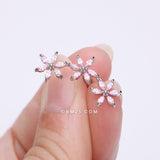 Detail View 2 of Grand Sparkle Triple Flowers Steel Cartilage Tragus Barbell Stud-Pink