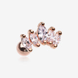 Rose Gold Journey Marquise Sparkle Cartilage Tragus Stud Barbell Earring-Clear Gem