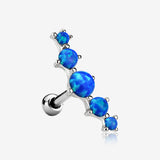 Fire Opal Journey Curve Prong Set Cartilage Tragus Barbell Earring-Blue Opal