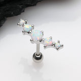 Detail View 1 of Fire Opal Journey Curve Prong Set Cartilage Tragus Barbell Earring-White Opal