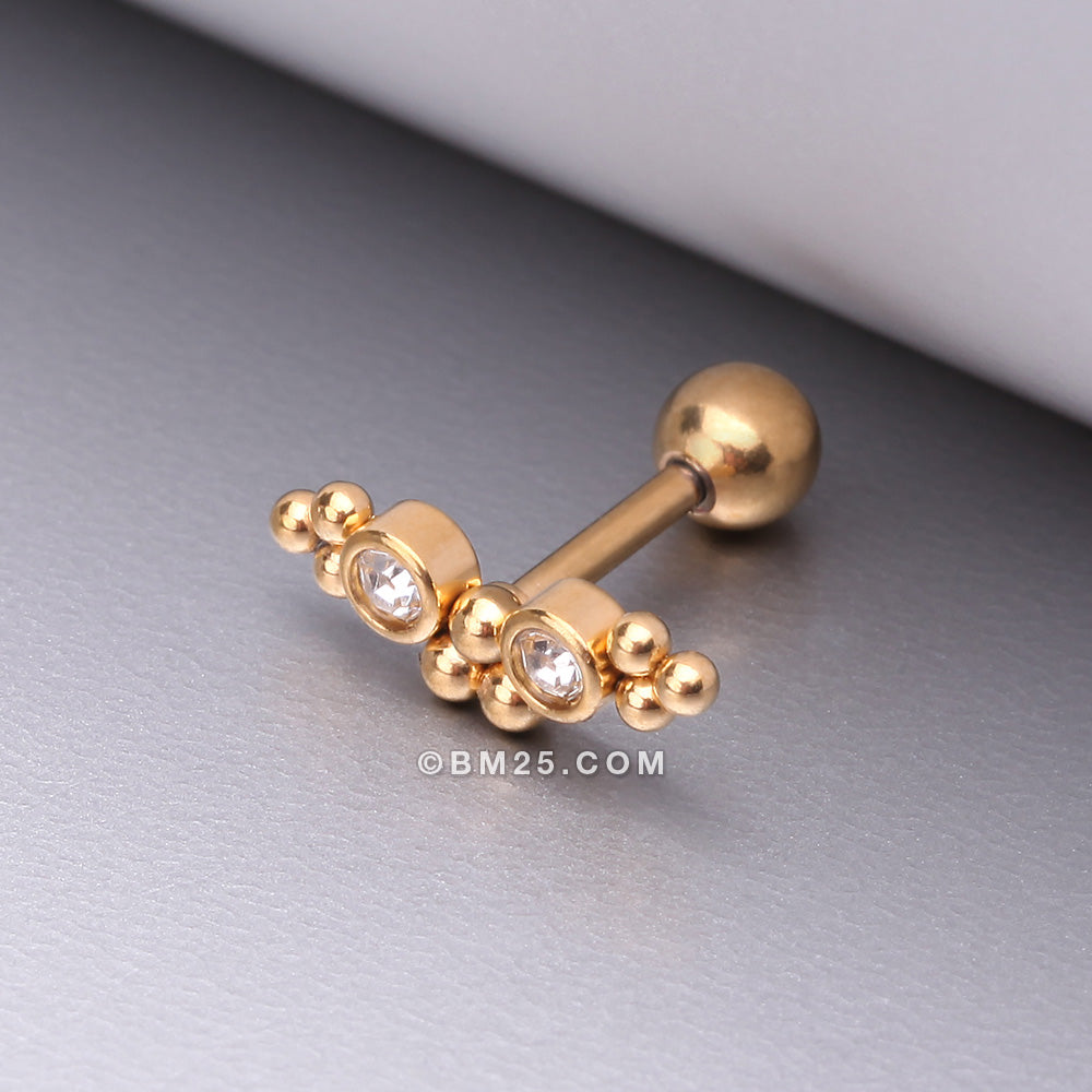 Detail View 1 of Golden Bali Beads Arch Sparkle Cartilage Tragus Barbell Stud-Clear Gem