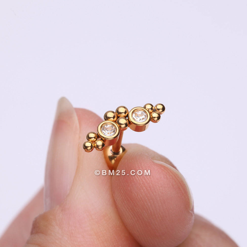 Detail View 2 of Golden Bali Beads Arch Sparkle Cartilage Tragus Barbell Stud-Clear Gem