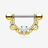 A Pair of Golden Turan Fire Opal Sparkle Dangle Nipple Shield-White Opal
