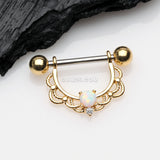 Detail View 1 of A Pair of Golden Turan Fire Opal Sparkle Dangle Nipple Shield-White Opal