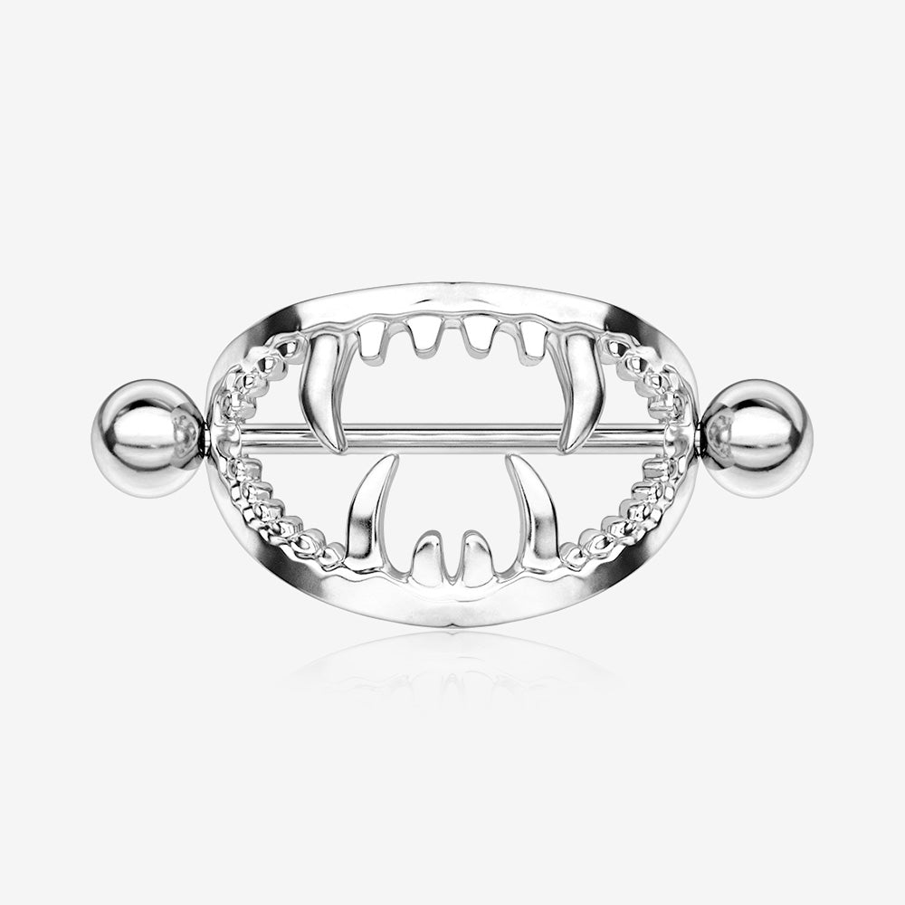 Vicious Vampire Fang Nipple Shield Ring (Large)-Steel 