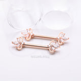 Detail View 1 of A Pair of Rose Gold Royal Floral Spear Sparkle Elegance Nipple Barbell-Clear Gem