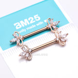 Detail View 3 of A Pair of Rose Gold Royal Floral Spear Sparkle Elegance Nipple Barbell-Clear Gem